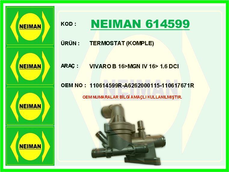 TERMOSTAT 80 C MERCEDES OM622 OM626 W205 W447 . RENAULT R9M 1.6 dCi MEGANE SCENIC FLUENCE SOKULEBI LIR KAPAKLI | OEM:A6262000115-110617671R