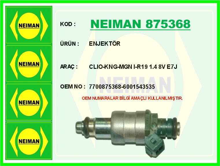 ENJEKTÖR CLIO-KNG-MGN I-R19 1.4 8V E7J | OEM:7700875368-6001543535