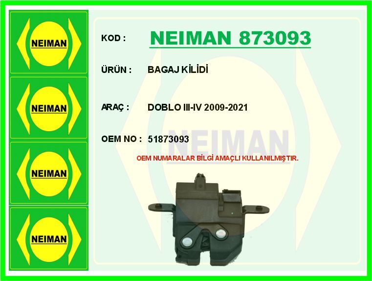 BAGAJ KİLİDİ DOBLO III-IV 2009-2021 | OEM:51873093