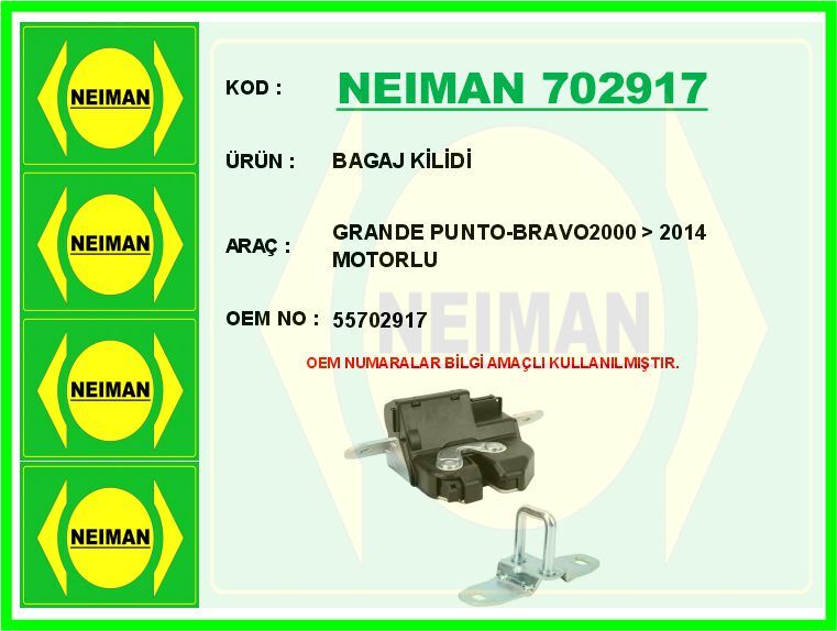 BAGAJ KİLİDİ GRANDE PUNTO-BRAVO2000 > 2014 MOTORLU | OEM:55702917