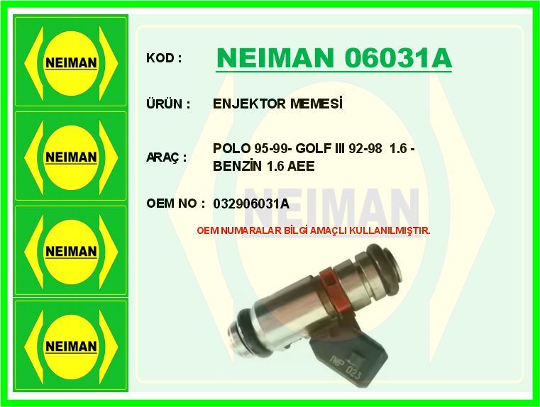 ENJEKTOR MEMESİ POLO 95-99- GOLF III 92-98 1.6 - BENZİN 1.6 AEE | OEM:032906031A