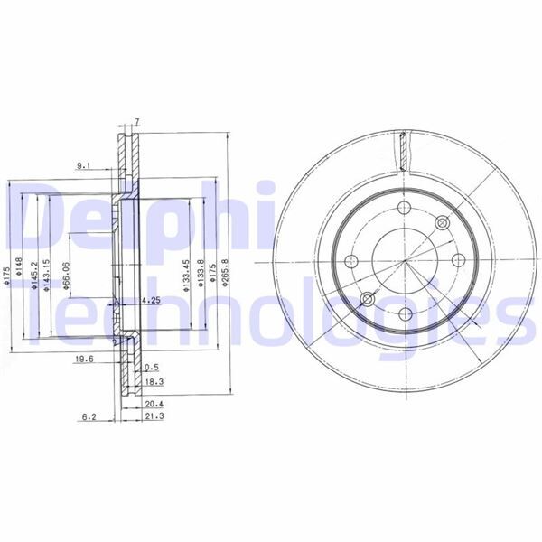 ÖN FREN AYNASI PARTNER-BERLINGO 96> P206 99>P306 94>XSARA 99>XANTIA 93/03 266x20.5x4DLxHAVALI | OEM:4249.F0-4246.B1-4246.R3-95632048
