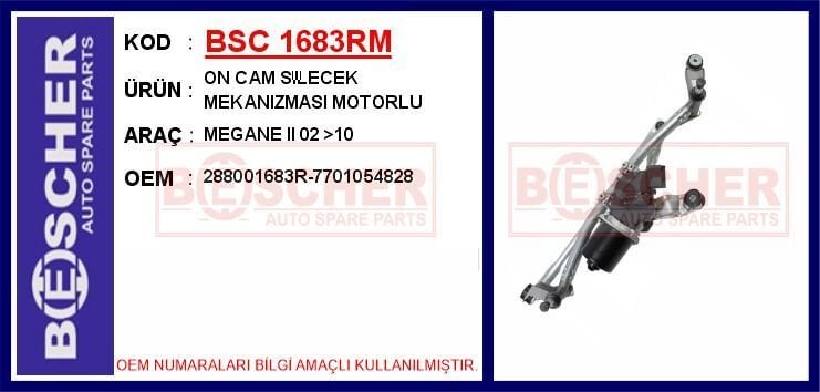 ON CAM SILECEK MEKANIZMASI MOTORLU MEGANE II 02 >10 | OEM:288001683R-7701054828