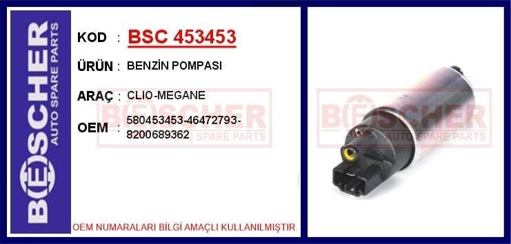 BENZİN POMPASI CLIO-MEGANE | OEM:580453453-46472793-8200689362