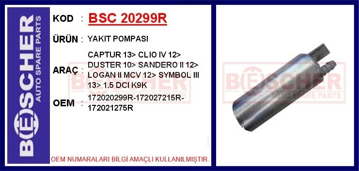YAKIT POMPASI CAPTUR 13> CLIO IV 12> DUSTER 10> SANDERO II 12> LOGAN II MCV 12> SYMBOL III 13> 1.5 D | OEM:172020299R-172027215R-172021275R