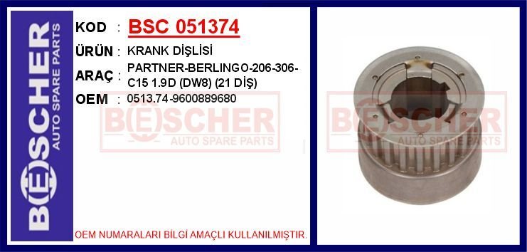 KRANK DİŞLİSİ PARTNER-BERLINGO-206-306-C15 1.9D DW8 21 DİŞ | OEM:0513.74-9600889680