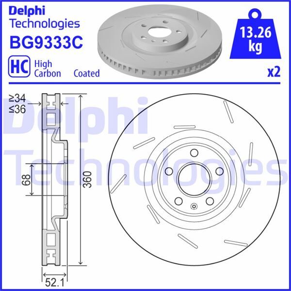 FREN DİSKİ TEKLİ PAKET - BOYALI. DELİKLİ ÖN SOL PORSCHE MACAN 02/2014 > | OEM:95B615301E-95B615301G