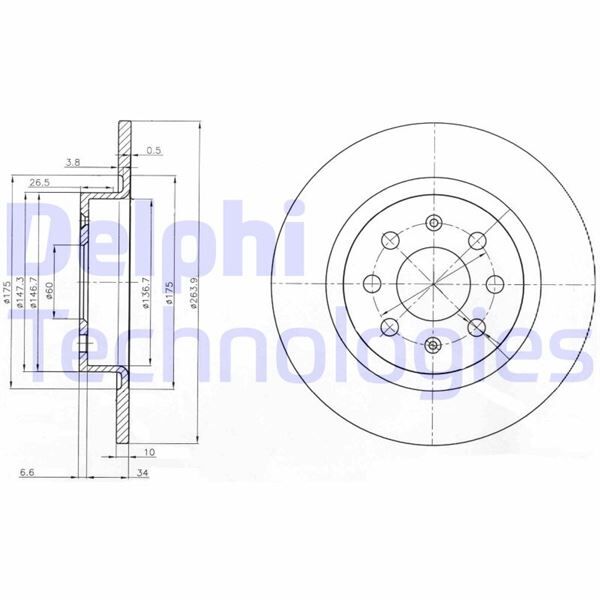 ARKA FREN AYNASI CORSA E 14> ADAM 13> PUNTO EVO-GRANDE PUNTO 05> 264x10x4DLxHAVALI 15 İNÇ 55700592 | OEM:93167282-569097-55700593-50902167