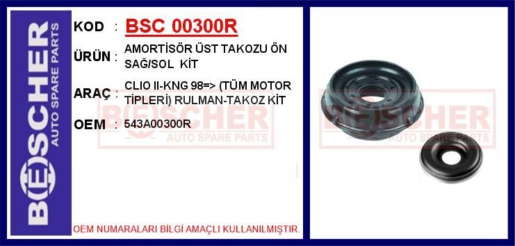 AMORTİSÖR ÜST TAKOZU ÖN SAĞ/SOL KİT CLIO II-KNG 98 > TÜM MOTOR TİPLERİ RULMAN-TAKOZ KİT | OEM:543A00300R
