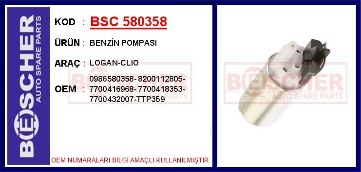 BENZİN POMPASI LOGAN-CLIO | OEM:0986580358-8200112805-7700416968-77