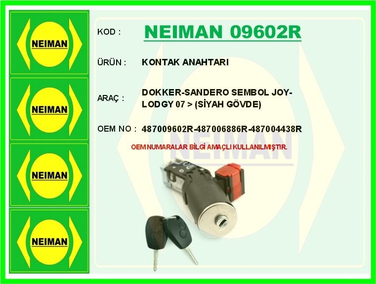 KONTAK ANAHTARI DOKKER-SANDERO SEMBOL JOY-LODGY 07 > SİYAH GÖVDE | OEM:487009602R-487006886R-487004438R