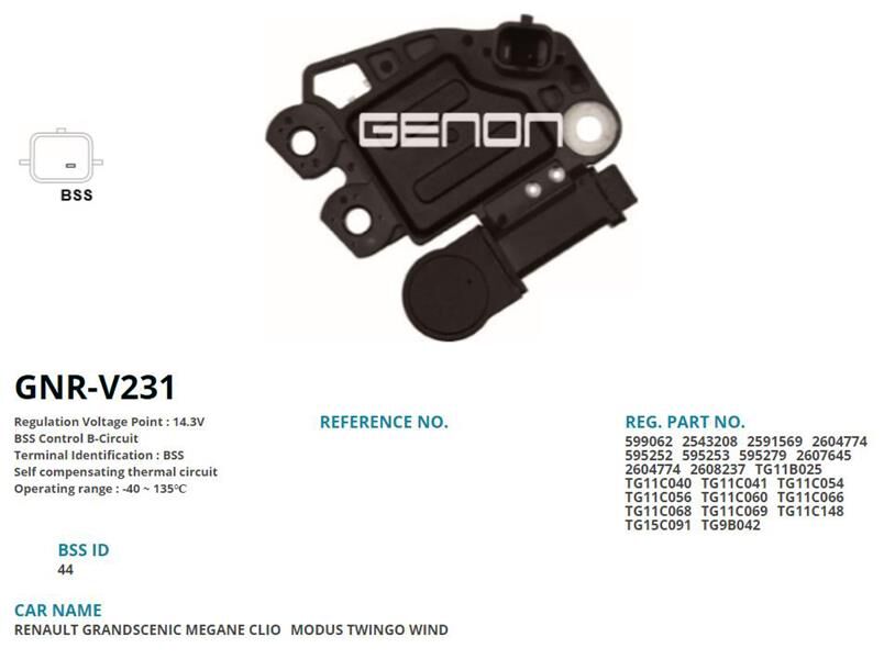 12V RENAULT SCENIC-MEGANE-CLIO-KANGOO-TWINGO BSS | OEM:VR-V8237-M571-599062-2543208-259156