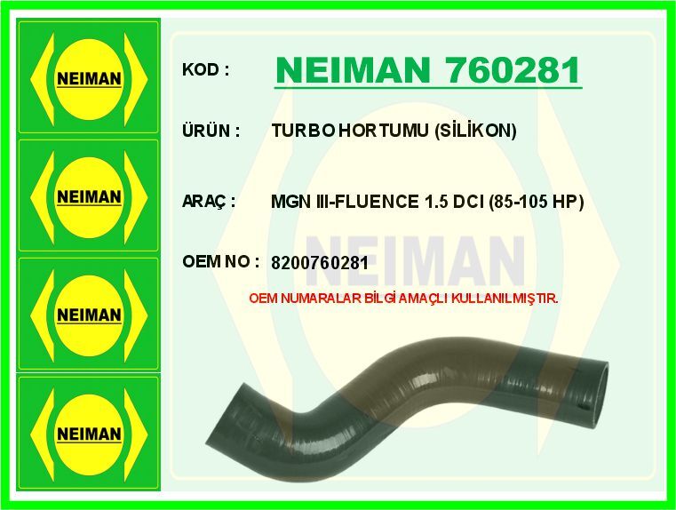 TURBO HORTUMU SİLİKON MGN III-FLUENCE 1.5 DCI 85-105 HP | OEM:8200760281