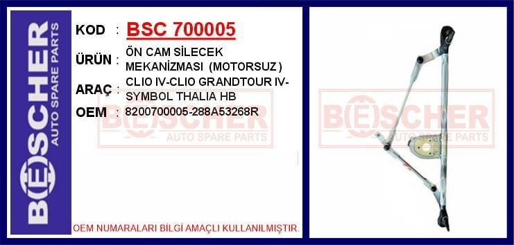 ÖN CAM SİLECEK MEKANİZMASI MOTORSUZ CLIO IV-CLIO GRANDTOUR IV-SYMBOL THALIA HB | OEM:8200700005-288A53268R