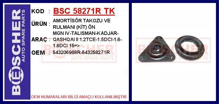 AMORTİSÖR TAKOZU VE RULMANI KİT ÖN MGN IV-TALISMAN-KADJAR-QASHQAI II 1.2TCE-1.5DCI-1.6-1.6DCI 15 > | OEM:543206968R-543258271R