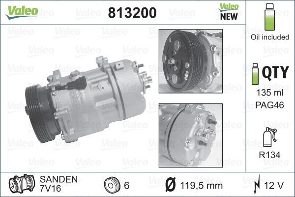 KLİMA KOMPRESÖRÜ VW BORA-CADDY II-GOLF IV 1.4 16V-1.6-1.6 16V-1.8-1.9 TDI 98-05 119mm 6 KANAL | OEM:1J0820803A-1J0820803K-1J0820805