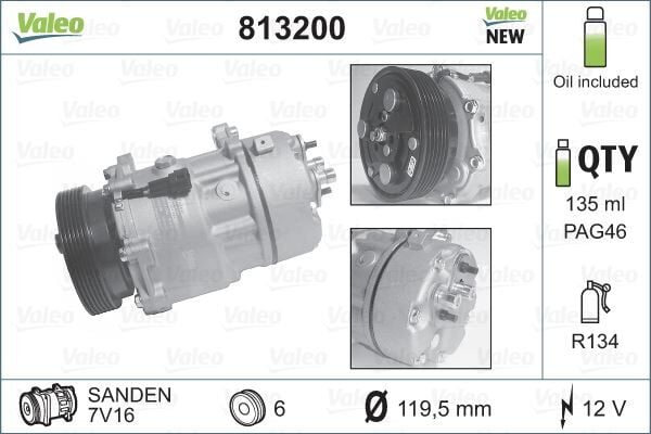 KLİMA KOMPRESÖRÜ VW BORA-CADDY II-GOLF IV 1.4 16V-1.6-1.6 16V-1.8-1.9 TDI 98-05 119mm 6 KANAL | OEM:1J0820803A-1J0820803K-1J0820805