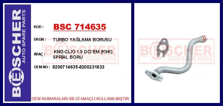 TURBO YAĞLAMA BORUSU KNG-CLIO 1.5 DCI EM K9K | OEM:8200714635-8200231833