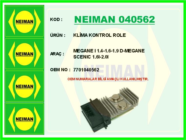 KLİMA KONTROL ROLE MEGANE I 1.4-1.6-1.9 D-MEGANE SCENIC 1.6I-2.0I | OEM:7701040562