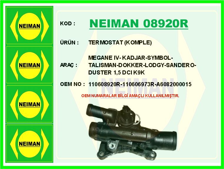 TERMOSTAT 80 C RENAULT MEGANE IV 18> KADJAR 18> DUSTER II 18> CLIO V 19> CAPTUR II 20> 1.5bluedCi EURO 6 . MERCEDES W177 V177 W247 W415 C118 X118 | OEM:A6082003100-110608920R