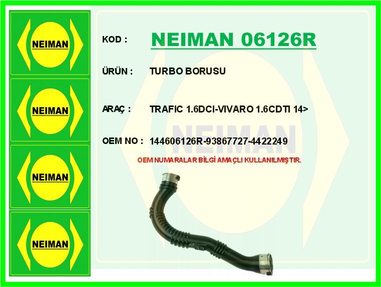TURBO BORUSU TRAFIC 1.6DCI-VIVARO 1.6CDTI 14> | OEM:144606126R-93867727-4422249