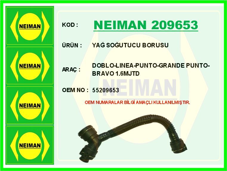 YAĞ SOĞUTUCU BORUSU DOBLO-LINEA-PUNTO-GRANDE PUNTO-BRAVO 1.6MJTD | OEM:55209653
