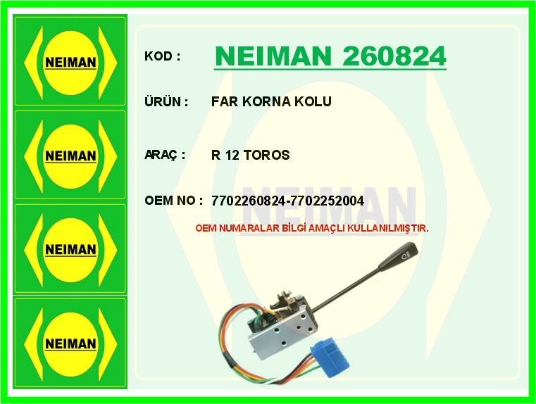 FAR KORNA KOLU R 12 TOROS | OEM:7702260824-7702252004