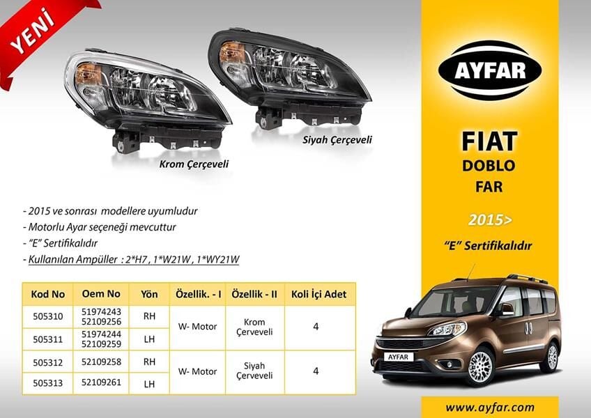 FAR SOL SİYAH ÇERÇEVELİ FIAT DOBLO 15> | OEM:52109261
