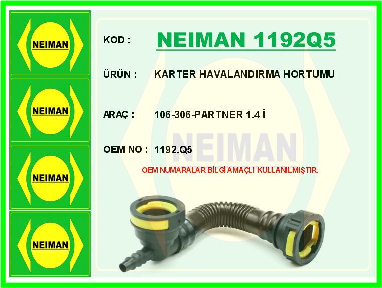 KARTER HAVALANDIRMA HORTUMU 106-306-PARTNER 1.4 İ | OEM:1192.Q5