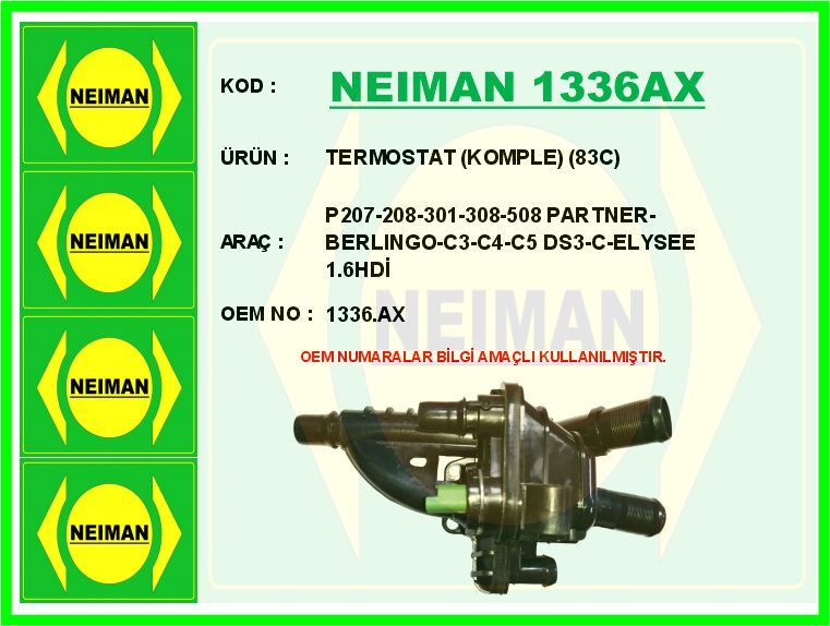 TERMOSTAT KOMPLE 83C P207-208-301-308-508 PARTNER-BERLINGO-C3-C4-C5 DS3-C-ELYSEE 1.6HDİ | OEM:1336.AX