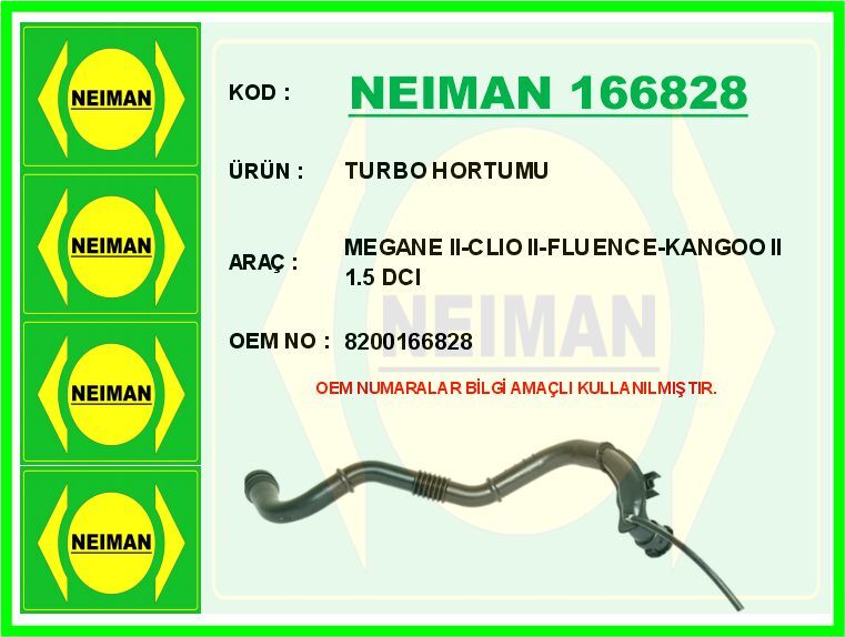TURBO HORTUMU CLIO II 98>05> MEGANE II 02>08 1.5dCi K9K | OEM:8200166828