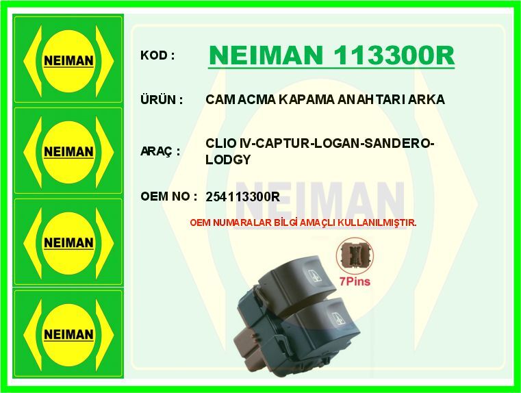 CAM ACMA KAPAMA ANAHTARI ARKA CLIO IV-CAPTUR-LOGAN-SANDERO-LODGY | OEM:254113300R