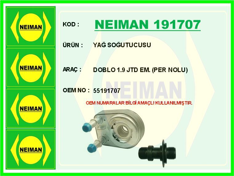 YAĞ SOĞUTUCUSU DOBLO 1.9 JTD EM. PER NOLU | OEM:55191707