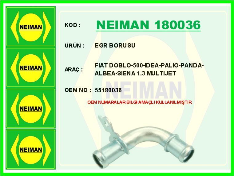 EGR BORUSU FIAT DOBLO-500-IDEA-PALIO-PANDA-ALBEA-SIENA 1.3 MULTIJET | OEM:55180036