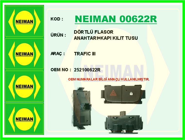 DORTLO FLASOR ANAHTARI KAPI KILIT TUSU TRAFIC III | OEM:252100622R