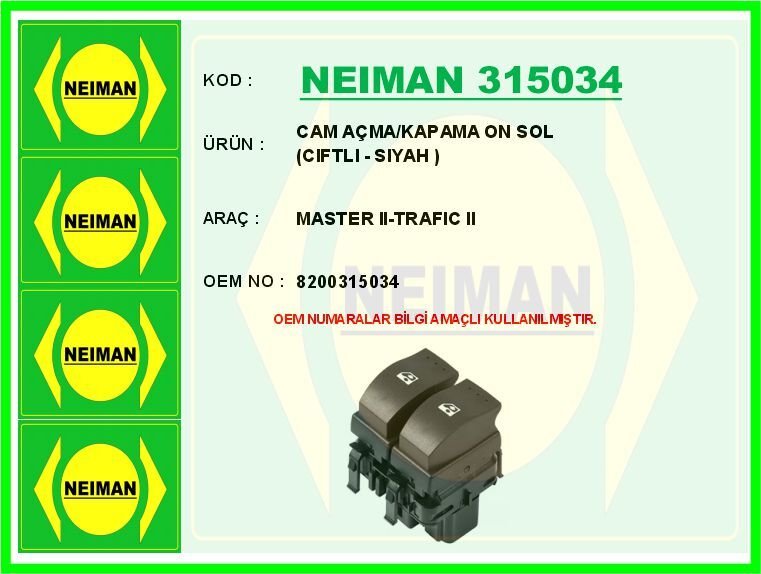 CAM AÇMA/KAPAMA ON SOL CIFTLI - SIYAH MASTER II-TRAFIC II | OEM:8200315034