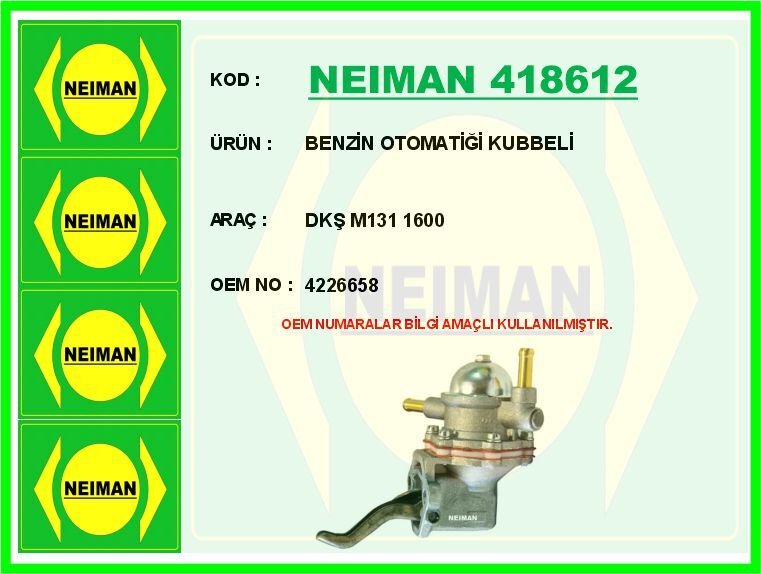 BENZİN OTOMATİĞİ KUBBELİ DKŞ M131 1600 | OEM:4226658