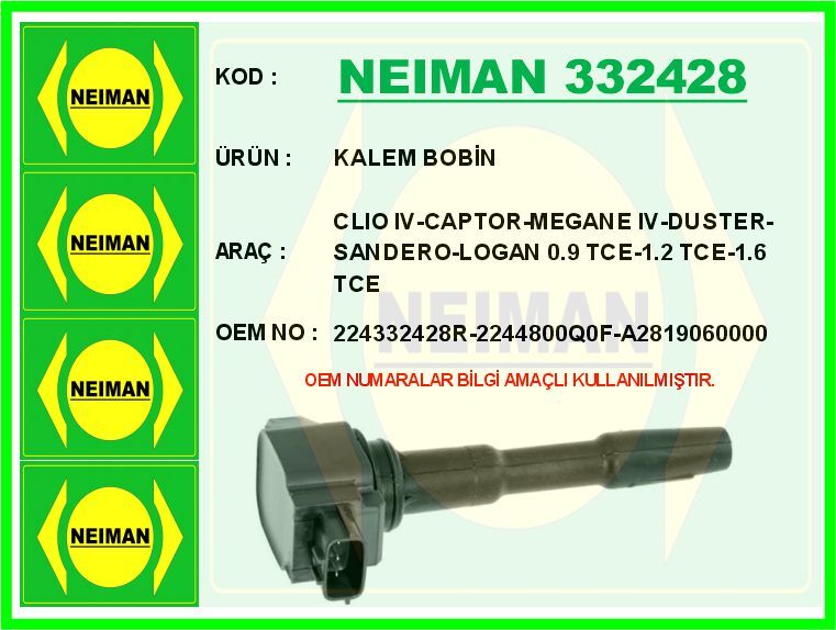 KALEM BOBİN CLIO IV-CAPTOR-MEGANE IV-DUSTER-SANDERO-LOGAN 0.9 TCE-1.2 TCE-1.6 TCE | OEM:224332428R