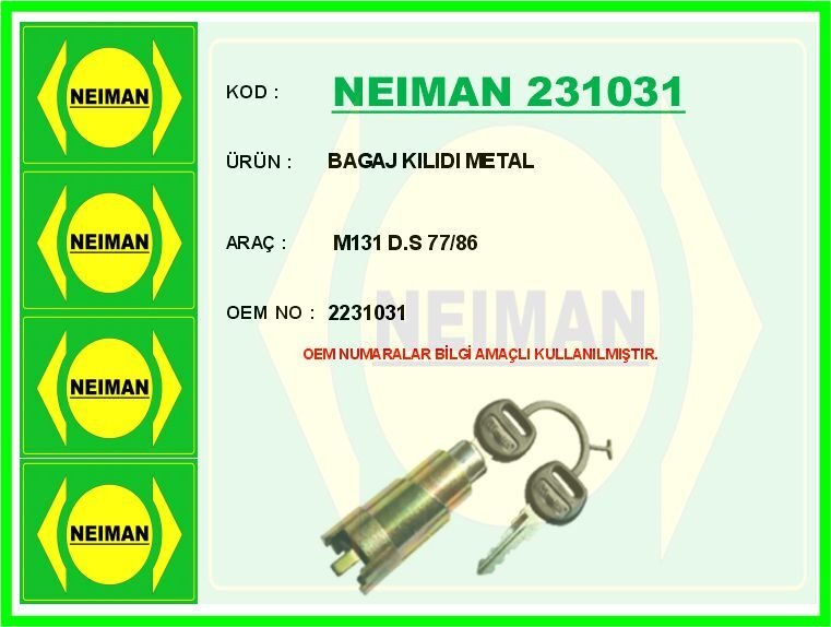 BAGAJ KILIDI METAL M131 D.S 77/86 | OEM:02231031