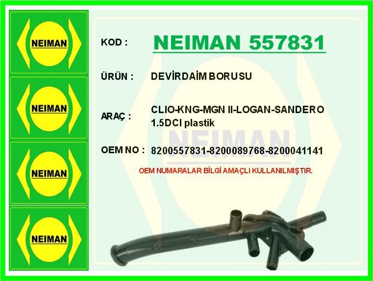 DEVİRDAİM BORUSU CLIO-KNG-MGN II-LOGAN-SANDERO 1.5DCI plastik | OEM:8200557831-8200089768-8200041141