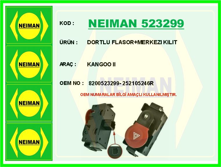 DORTLU FLASOR MERKEZI KILIT KANGOO II | OEM:8200523299-252105246R