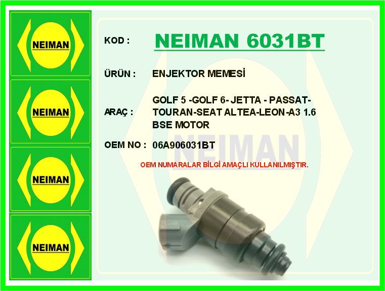 ENJEKTOR MEMESİ GOLF 5 -GOLF 6- JETTA - PASSAT-TOURAN-SEAT ALTEA-LEON-A3 1.6 BSE MOTOR | OEM:06A906031BT