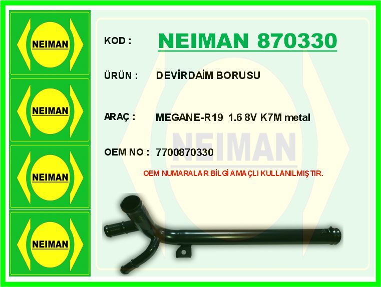 DEVİRDAİM BORUSU MEGANE-R19 1.6 8V K7M metal | OEM:7700870330