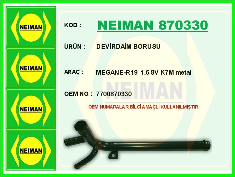 DEVİRDAİM BORUSU MEGANE-R19 1.6 8V K7M metal | OEM:7700870330
